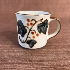 Pair MCM Stoneware Mugs • Vintage Floral Coffee Cups • Rustic Retro Pottery